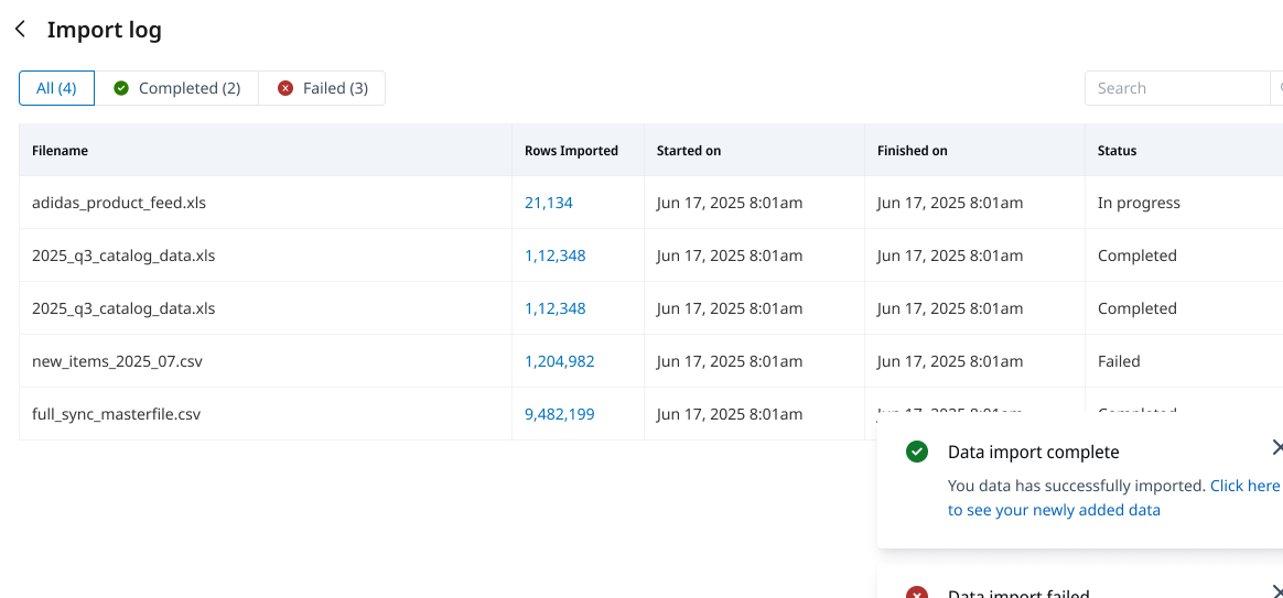 Keep a log of all imported data
