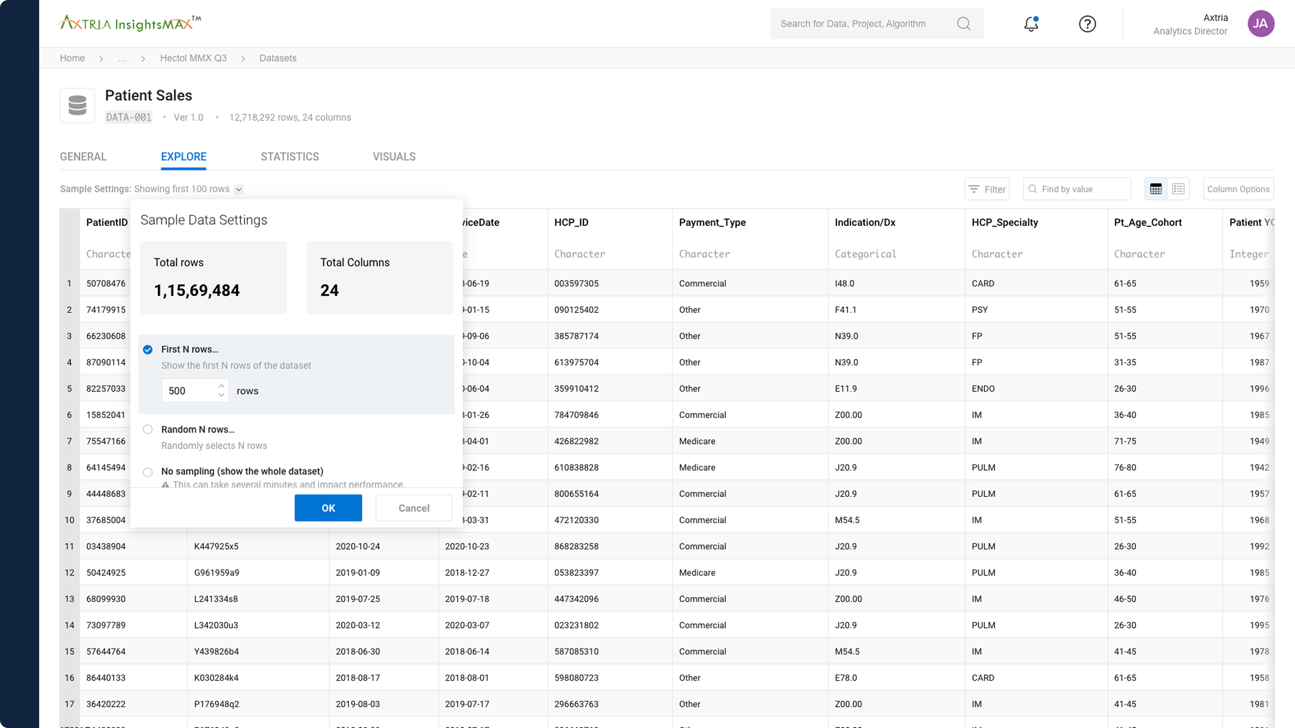 Ability for users to glance at the dataset from different points-of-view