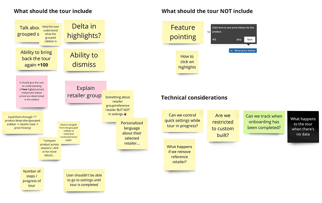 We mapped the onboarding journey in Miro, debating what to surface and what to cut
